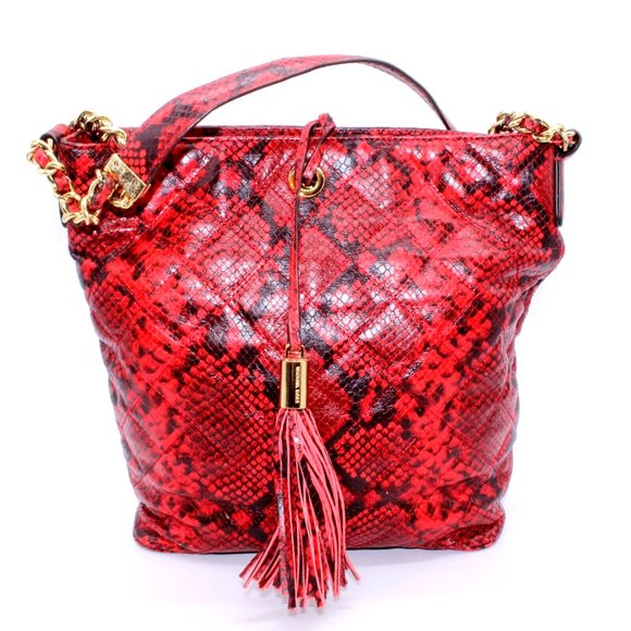 Michael Kors Handbags - Michael Kors Red Python Tote Purse Bag